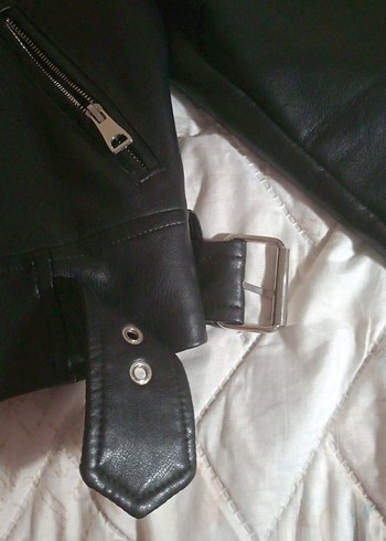 Tokalı Siyah Deri Biker Ceket - Görsel 7