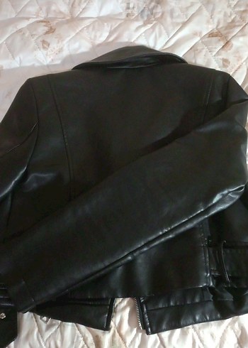 Tokalı Siyah Deri Biker Ceket - Görsel 3