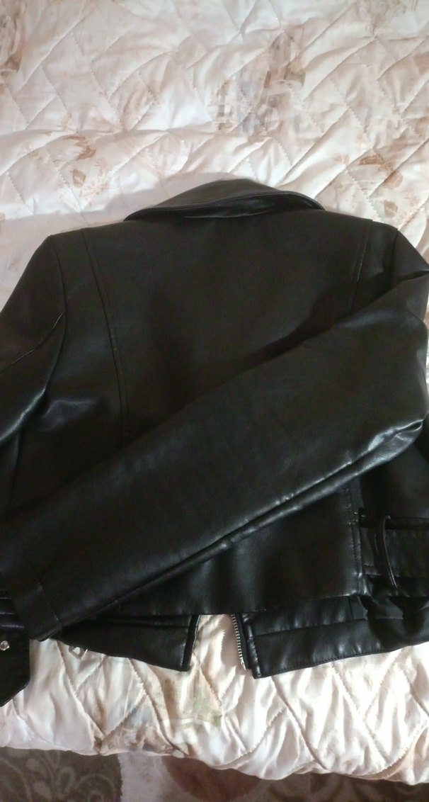 Tokalı Siyah Deri Biker Ceket - Görsel 3