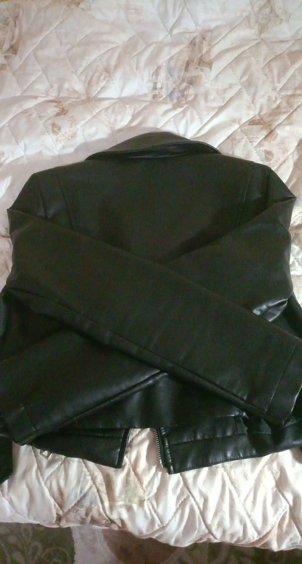 Tokalı Siyah Deri Biker Ceket - Görsel 4