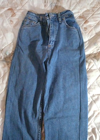 Düğmeli Mavi Kadın Midi Kot Pantolon - Görsel 2