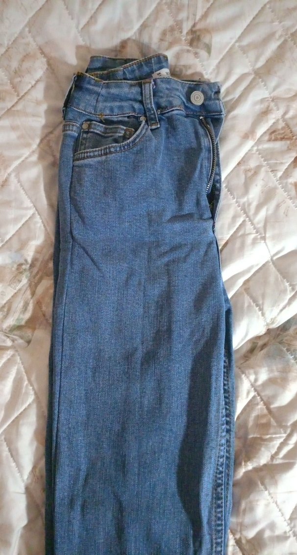 Düğmeli Mavi Kadın Midi Kot Pantolon - Görsel 5