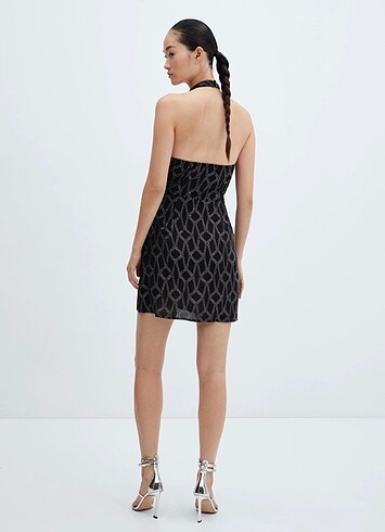 xxl Beden siyah Renk Mango Halter Yaka Lurex Elbise