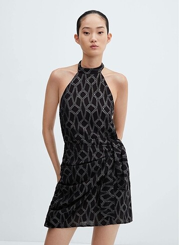 xxl Beden Mango Halter Yaka Lurex Elbise