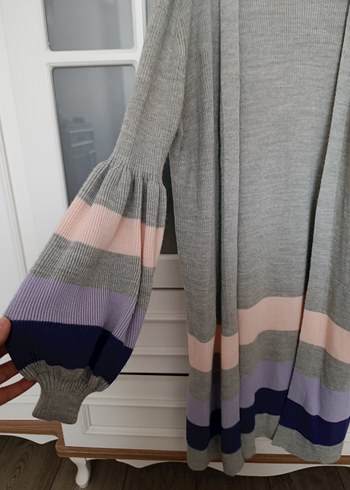 Gri Uzun Örgü Kadın Hırka - Görsel 3