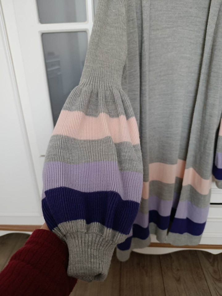 Gri Uzun Örgü Kadın Hırka - Görsel 4