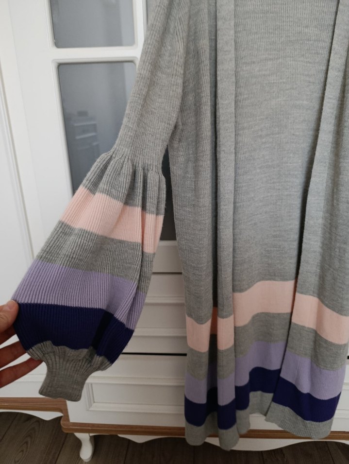 Gri Uzun Örgü Kadın Hırka - Görsel 3