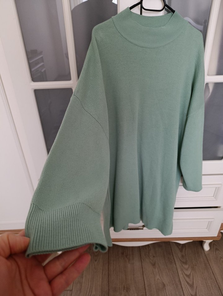 Gri Kadın Midi Örgü Sweatshirt - Görsel 3