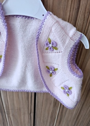 Nakışlı Mor Kız Çocuk Triko Yelek - Görsel 3