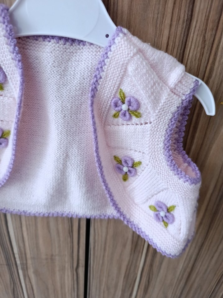 Nakışlı Mor Kız Çocuk Triko Yelek - Görsel 3