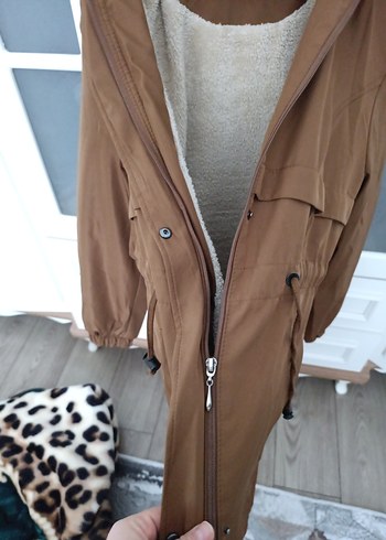 Kahverengi Uzun Kadın Mont Kürklü Kapüşonlu - Görsel 5