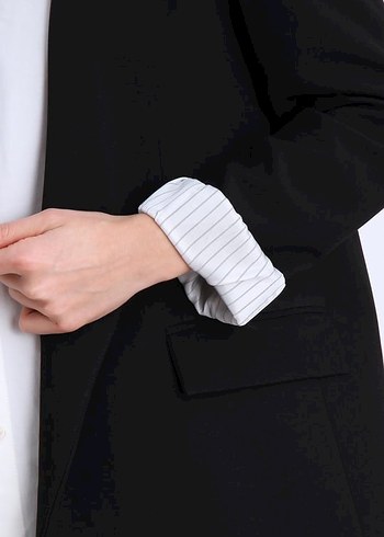 Kadın Siyah Notch Yaka Midi Blazer - Görsel 2