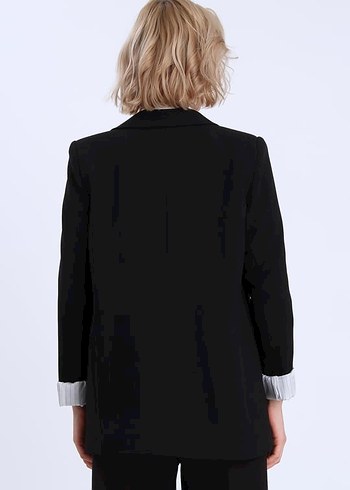 Kadın Siyah Notch Yaka Midi Blazer - Görsel 3