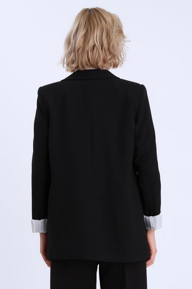 Kadın Siyah Notch Yaka Midi Blazer - Görsel 3