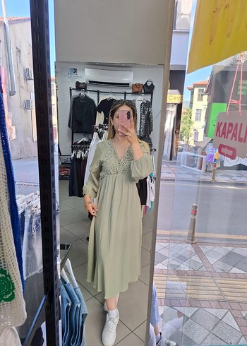 Kadın V Yaka Uzun Bohem Pamuklu Elbise - Görsel 6