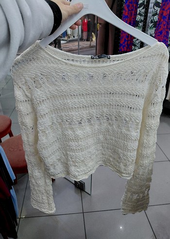 Zara Bohem Beyaz Örgü Kadın Kazak - Görsel 2