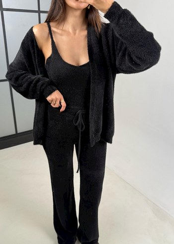 Siyah Kadın Süet Midi Hırka 3 Parça - Görsel 4