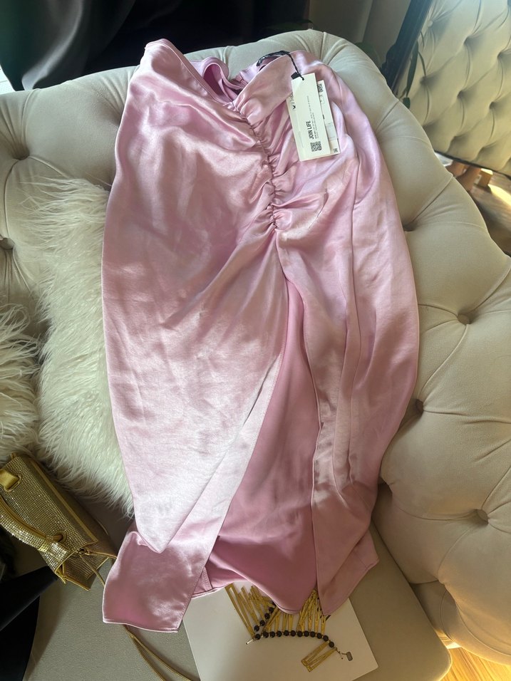 Pembe Drapeli Uzun Kadın Etek - Görsel 3