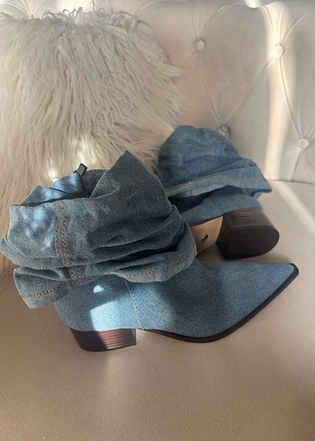 Mavi Denim Pileli İnce Topuklu Kadın Bot - Görsel 2