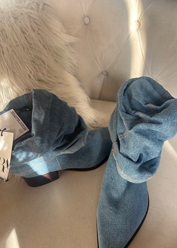 Mavi Denim Pileli İnce Topuklu Kadın Bot - Görsel 5