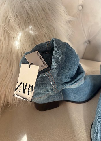 Mavi Denim Pileli İnce Topuklu Kadın Bot - Görsel 3