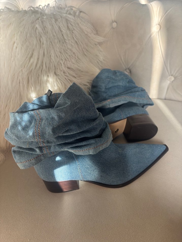 Mavi Denim Pileli İnce Topuklu Kadın Bot - Görsel 2