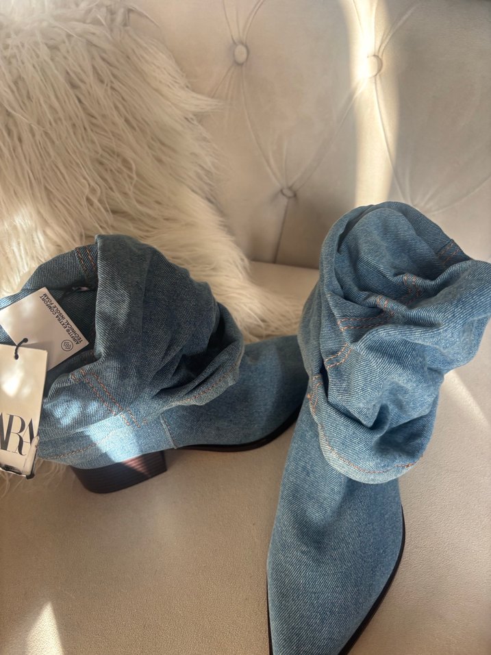 Mavi Denim Pileli İnce Topuklu Kadın Bot - Görsel 5