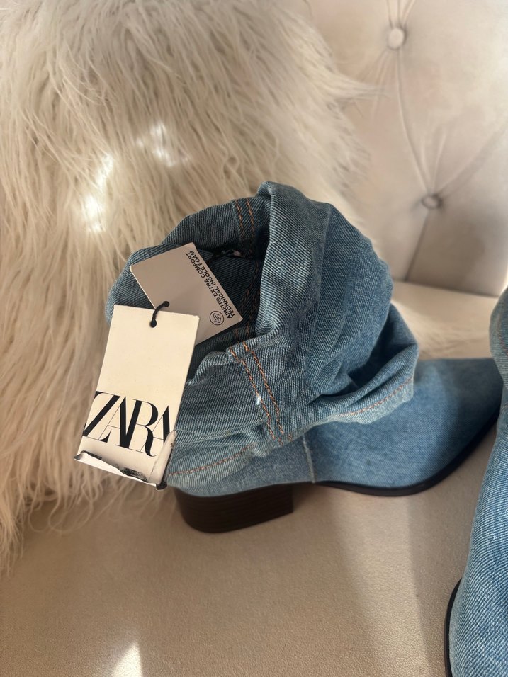 Mavi Denim Pileli İnce Topuklu Kadın Bot - Görsel 3