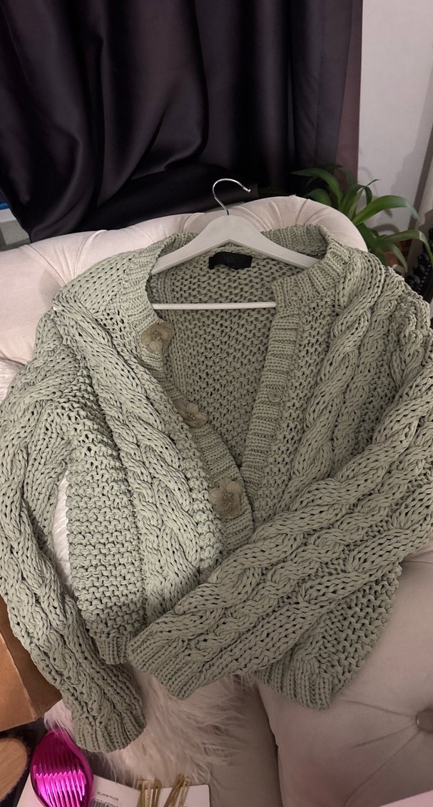 Yeşil Örgü Midi Kadın Hırka - Görsel 2