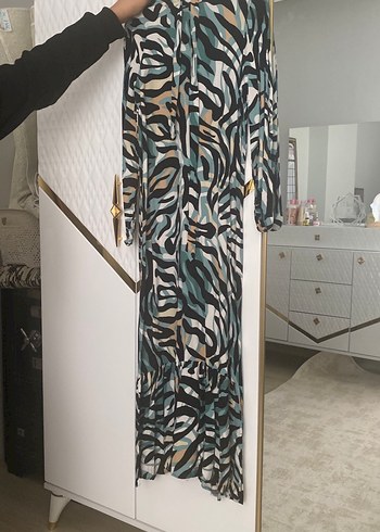 Uzun Kollu Zebra Desenli Salaş Elbise - Görsel 2