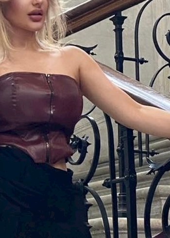 Bordo Deri Straplez Mini Goth Büstiyer ve Deri eldiven - Görsel 2