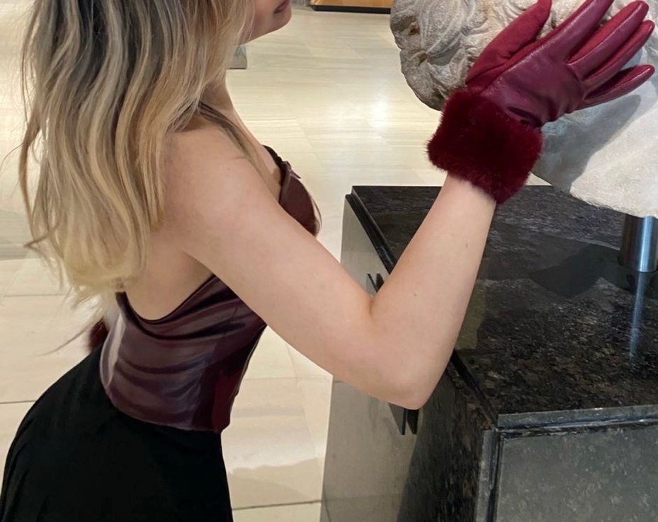 Bordo Deri Straplez Mini Goth Büstiyer ve Deri eldiven - Görsel 3