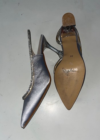 Klasik Gümüş Stiletto Topuklu Kadın Abiye Ayakkabı - Görsel 3