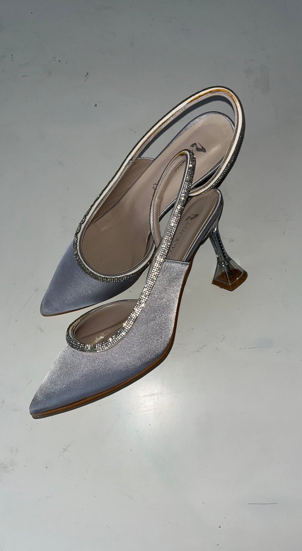 Klasik Gümüş Stiletto Topuklu Kadın Abiye Ayakkabı - Görsel 2