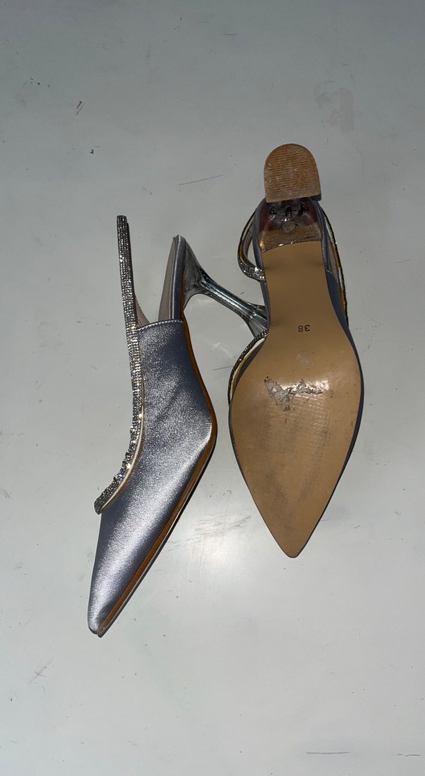 Klasik Gümüş Stiletto Topuklu Kadın Abiye Ayakkabı - Görsel 3