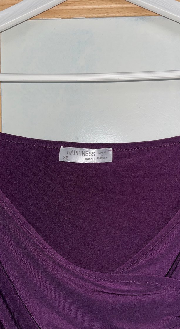 Mor Drapeli Uzun Kollu V Yakalı Bluz - Görsel 3