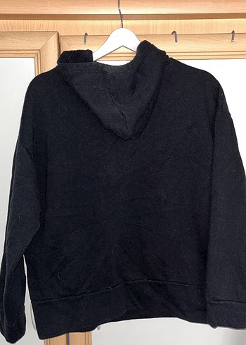 Nakışlı Kapüşonlu Siyah Sweatshirt - Görsel 3