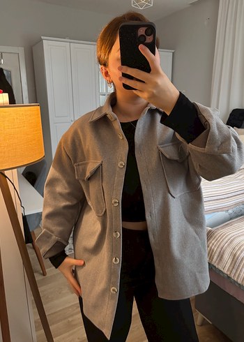 Gri Düğmeli Midi Kadın Kaban - Görsel 2