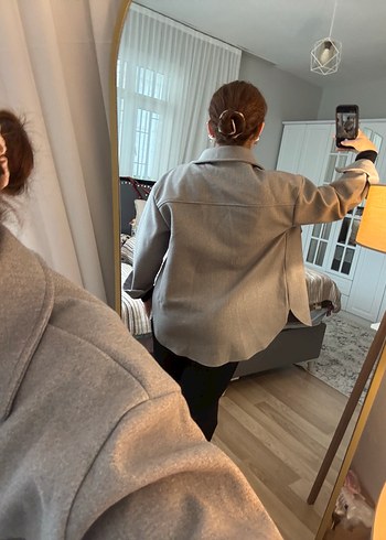 Gri Düğmeli Midi Kadın Kaban - Görsel 3