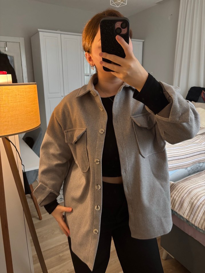 Gri Düğmeli Midi Kadın Kaban - Görsel 2