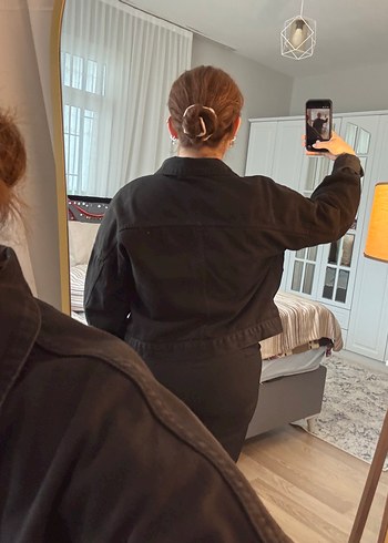 Siyah Düğmeli Kadın Denim Ceket - Görsel 3