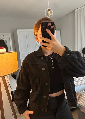 Siyah Düğmeli Kadın Denim Ceket - Görsel 2