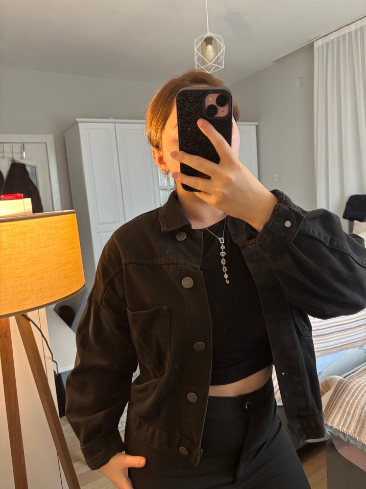 Siyah Düğmeli Kadın Denim Ceket - Görsel 2