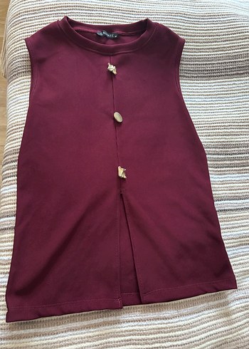 Bordo Süet Düğmeli Kolsuz Kadın Yelek - Görsel 4