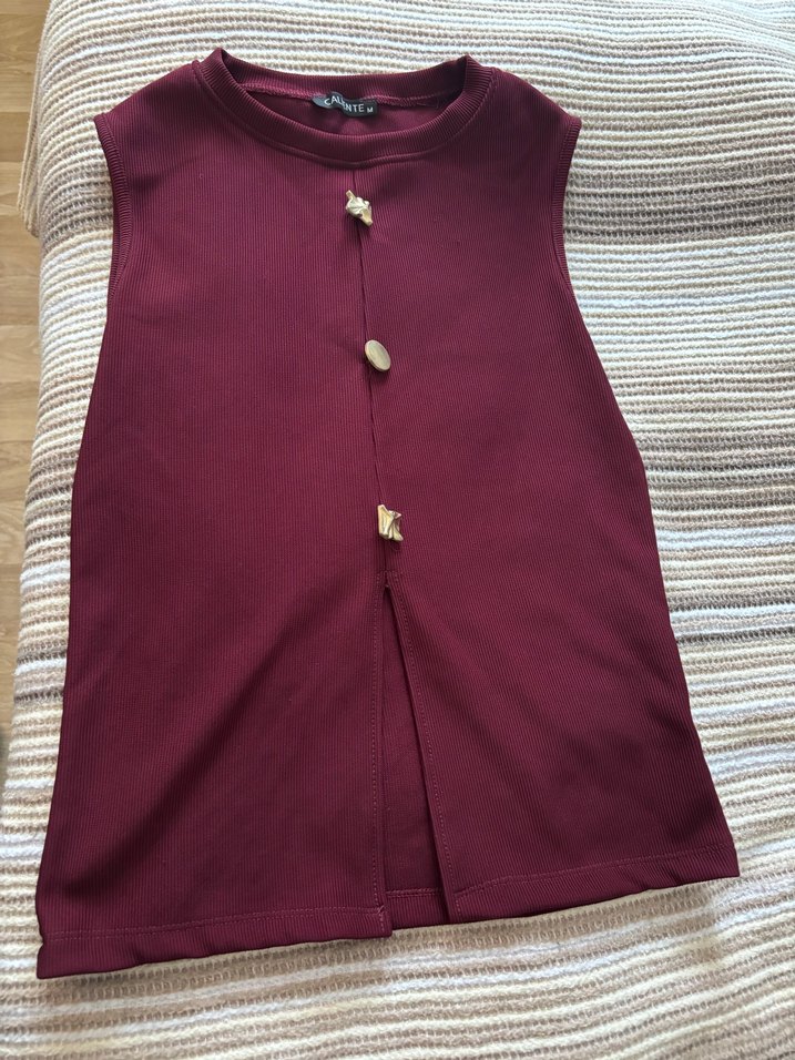 Bordo Süet Düğmeli Kolsuz Kadın Yelek - Görsel 4