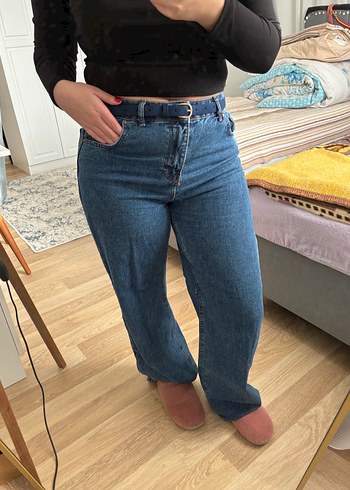 Kadın lacivert Bol Kesim Midi Kot Pantolon - Görsel 2