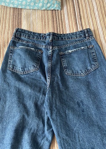 Kadın lacivert Bol Kesim Midi Kot Pantolon - Görsel 4