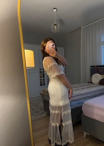 Beyaz Dantel Detaylı Midi Bohem Elbise - Görsel 3