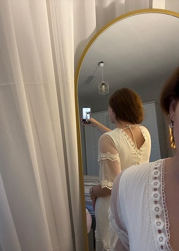 Beyaz Dantel Detaylı Midi Bohem Elbise - Görsel 4