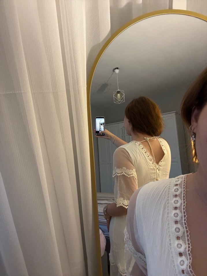 Beyaz Dantel Detaylı Midi Bohem Elbise - Görsel 4